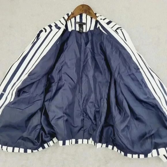 Lane Bryant Womens Striped Blazer Jacket Size 24 White & Navy Cotton Blend 7CT - Picture 6 of 7